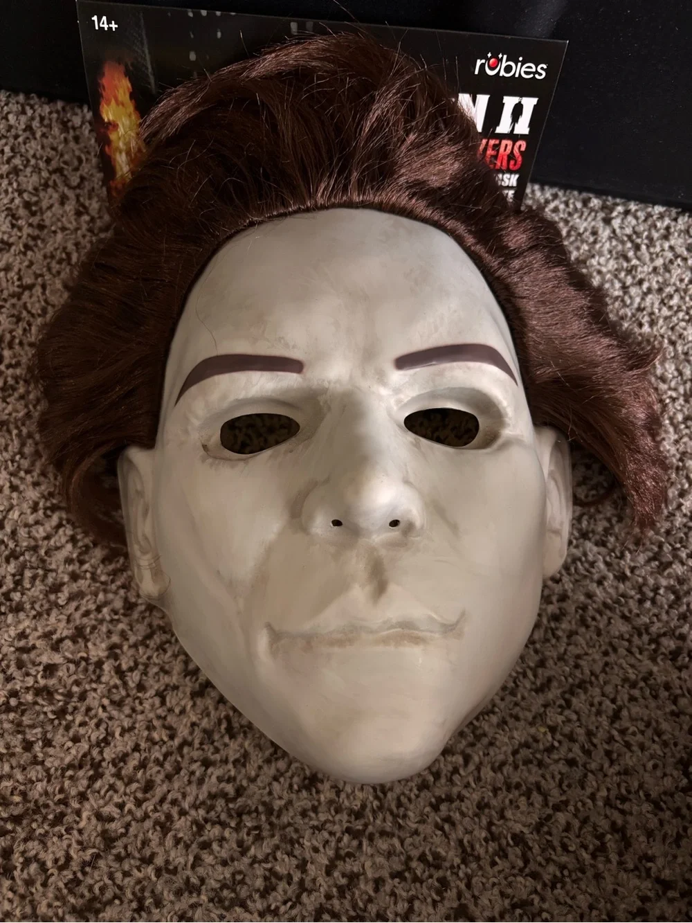 Michael Myers Halloween Face Mask with Brown Wig Hair 14+ Adult Teen